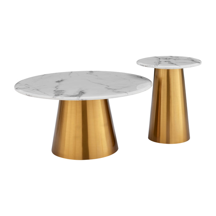 Gilded Opulence Coffee Table Set // Gold and White Marble