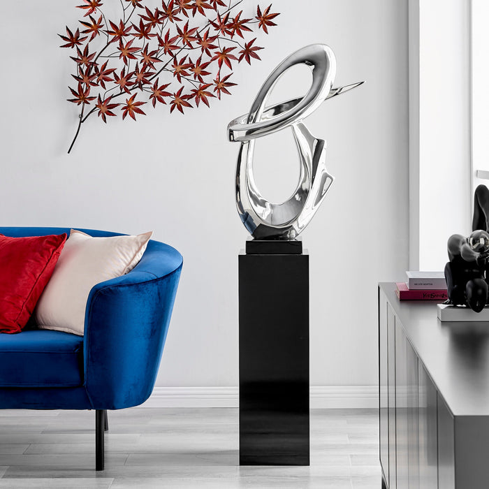 Fluid Abstract 59" Tall Floor Sculpture // Chrome with Black Stand