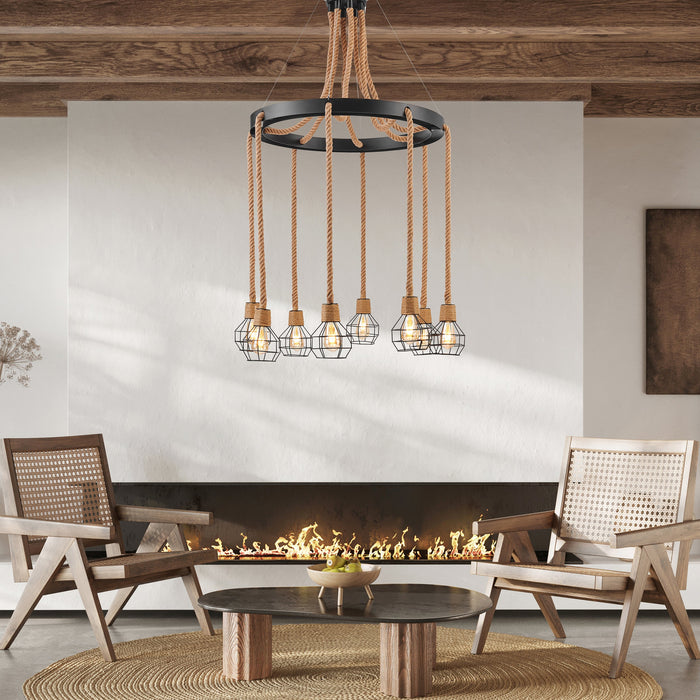Steel and Ropes 8 Light Chandelier // Black