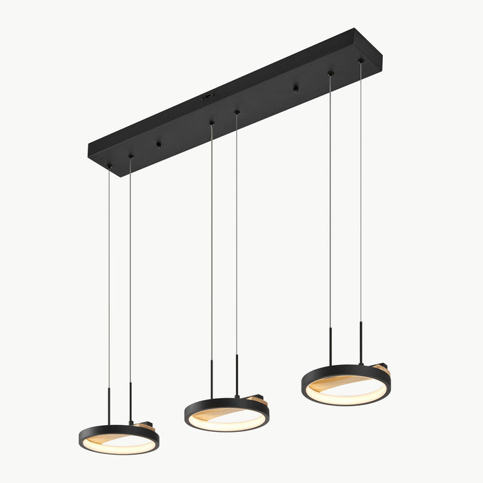 3 heads Satin Black & Wood Chandelier