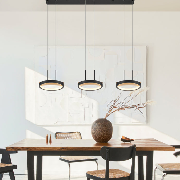 3 heads Satin Black & Wood Chandelier