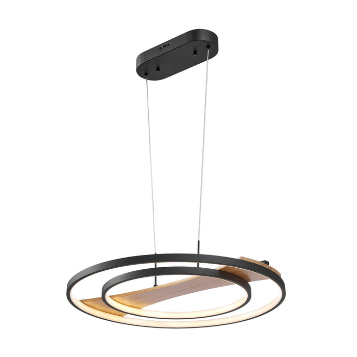 Chandelier Lamp Satin Black & Wood