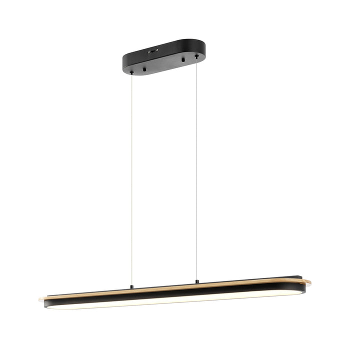 Chandelier Curved Linear Satin Black & Wood