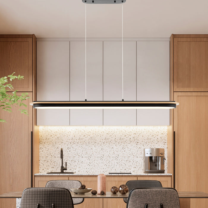 Chandelier Curved Linear Satin Black & Wood