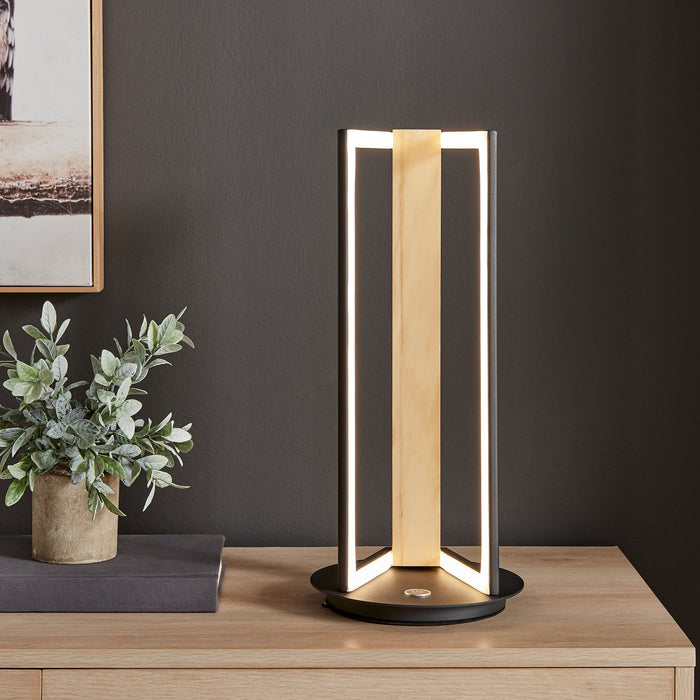 Table Lamp Satin Black & Wood