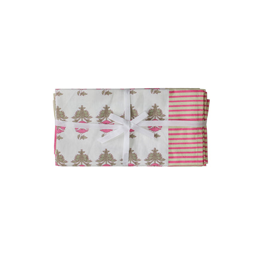 Crissy - Cotton Canvas Printed Napkins (Set of 4) - Pink Vintage Floral - DecorGalore4U