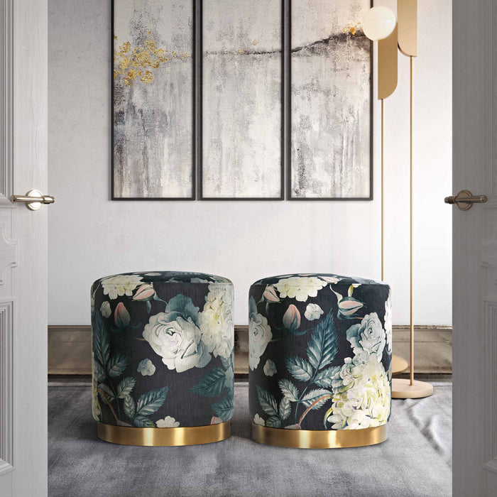 Opal Floral Velvet Ottoman with Gold Base - DecorGalore4U