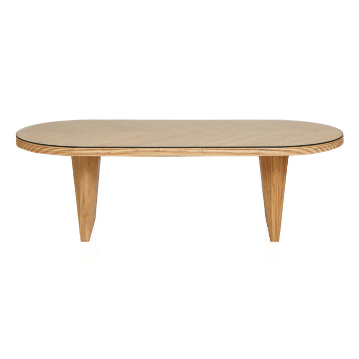 Caren Natural Rattan and Glass Oval Dining Table - DecorGalore4U