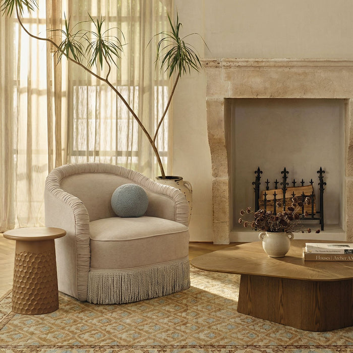 Pamela - Chenille Tassel Lounge Chair - Tan - DecorGalore4U