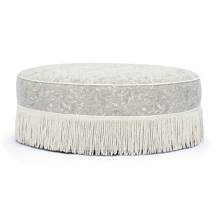 Tassy - Floral Tasseled Round Ottoman - Neutral