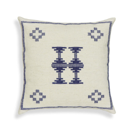 Aztec Cream & Indigo Wool 20" Square Accent Cushion - DecorGalore4U