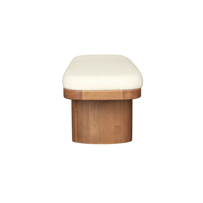 Ollie White Boucle Wooden Bench - DecorGalore4U