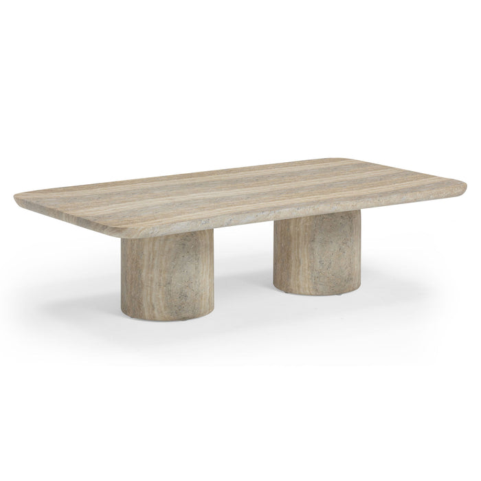 Tyche - Indoor / Outdoor Concrete Rectangular Coffee Table - Faux Travertine