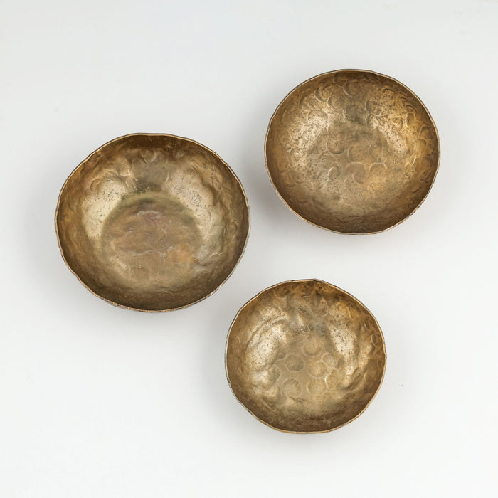 Shah - Hammered Iron Catchall Round Bowls (Set of 3) - Antique Brass - DecorGalore4U