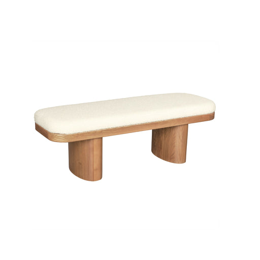 Ollie White Boucle Wooden Bench - DecorGalore4U