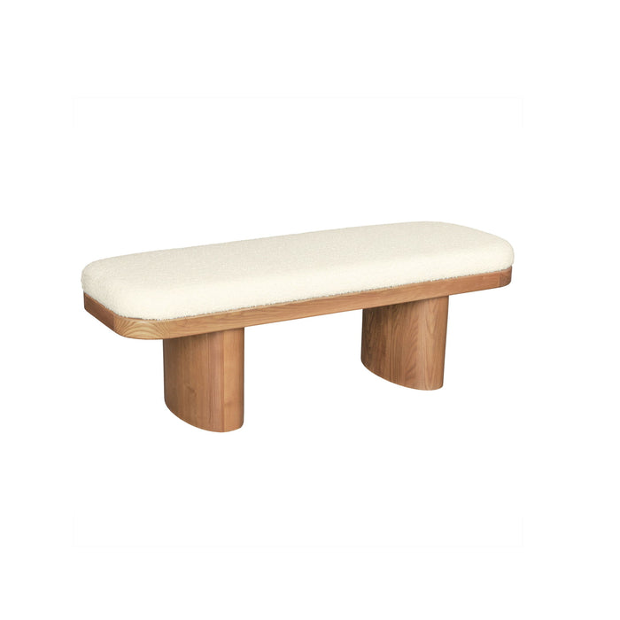 Ollie White Boucle Wooden Bench - DecorGalore4U