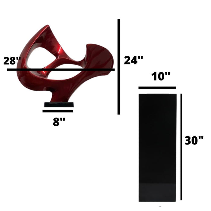 Abstract Mask 54" Tall Floor Sculpture // Metallic Red and Black Stand