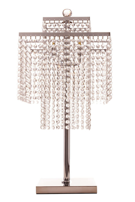 Square Crystal Double Crown Table Lamp // Chrome