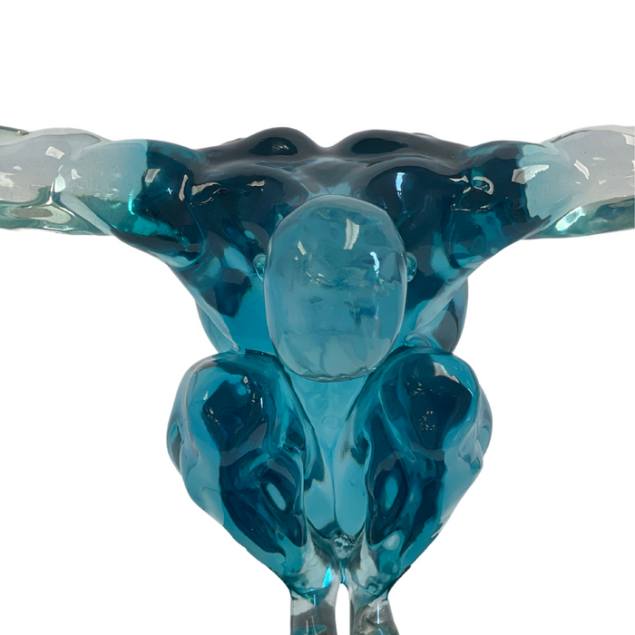 Small Saluting Man Resin Sculpture // Clear Blue