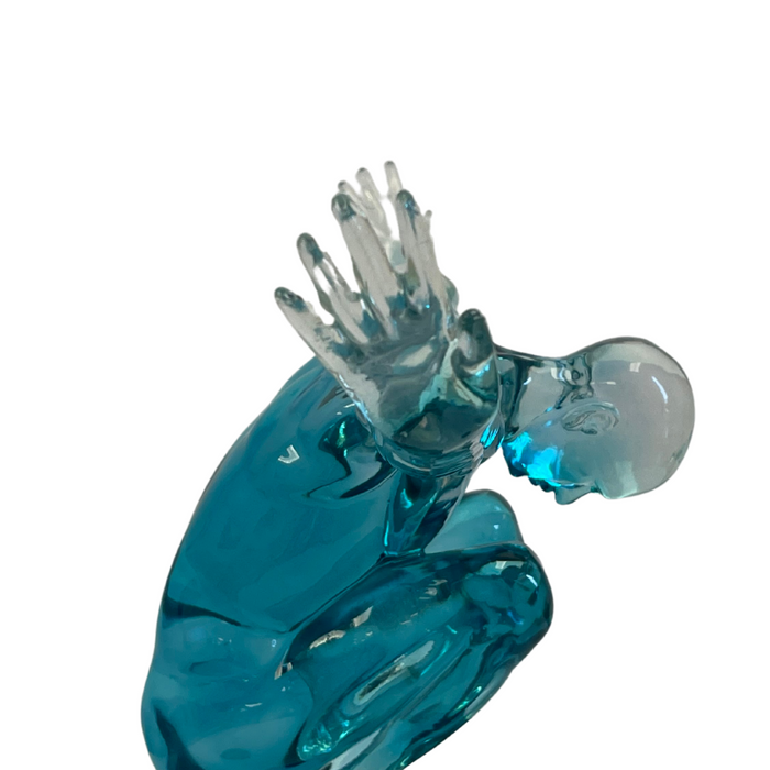 Small Saluting Man Resin Sculpture // Clear Blue