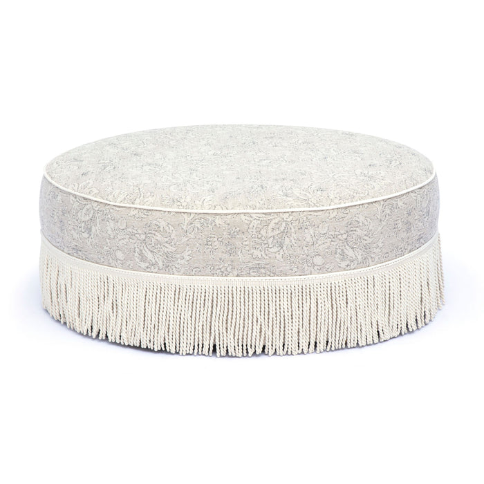Tassy - Floral Tasseled Round Ottoman - Neutral