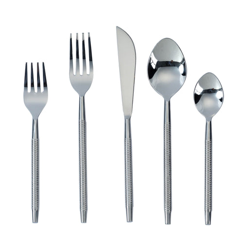 Ribbed - Stainless Steel Flatware (Set of 5) - Silver - DecorGalore4U
