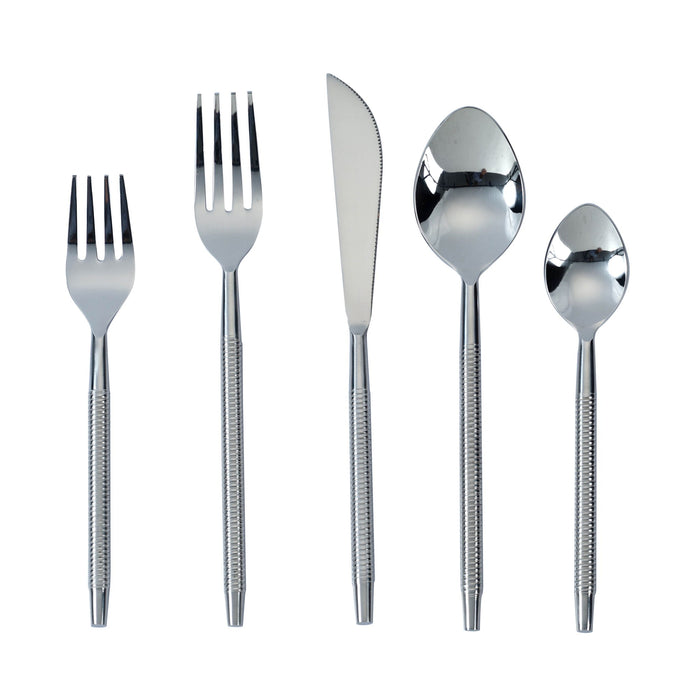 Ribbed - Stainless Steel Flatware (Set of 5) - Silver - DecorGalore4U