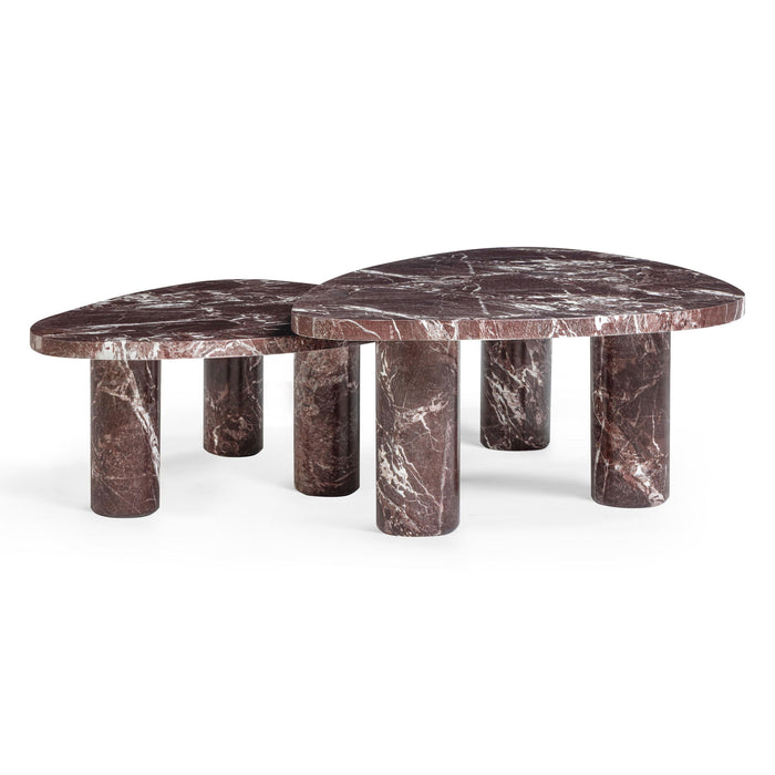 Libby - 2-Piece Faux Marble Nesting Coffee Table Set - Red Levanto