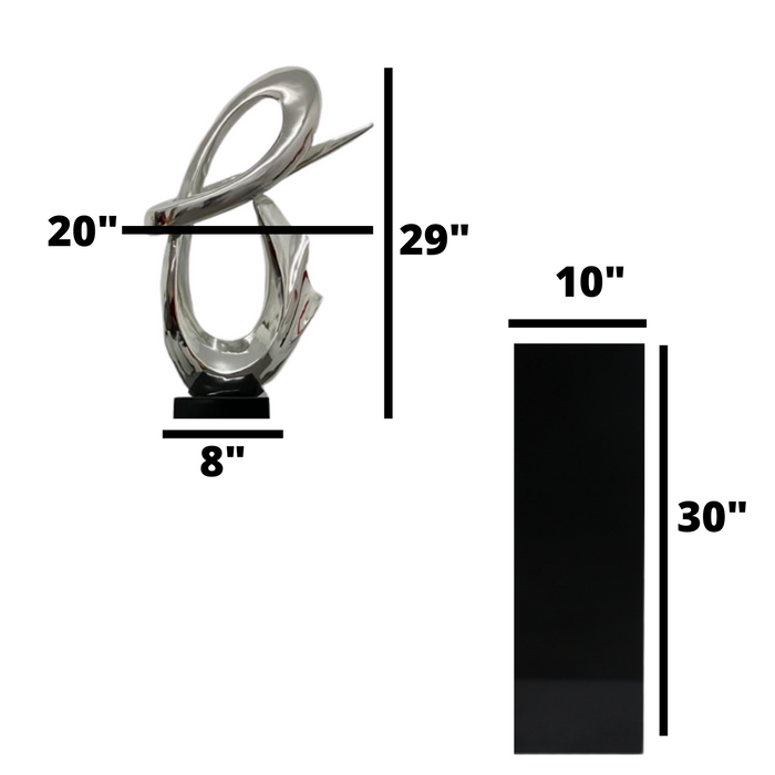Fluid Abstract 59" Tall Floor Sculpture // Chrome with Black Stand