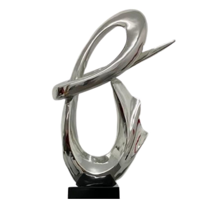 Fluid Abstract 59" Tall Floor Sculpture // Chrome with Black Stand