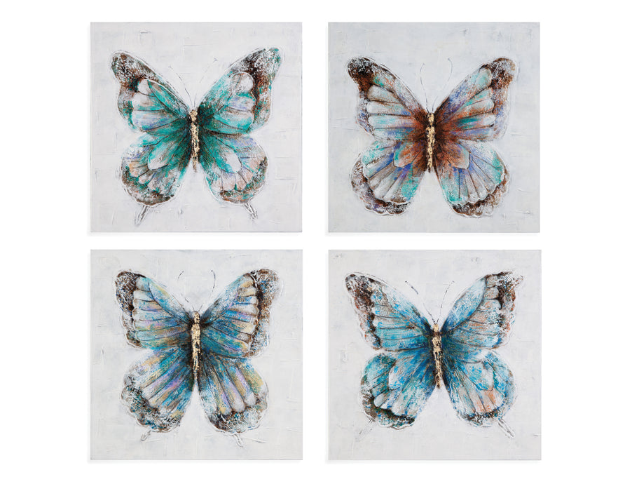 Metallic Butterflies Framed Canvas Set of 4