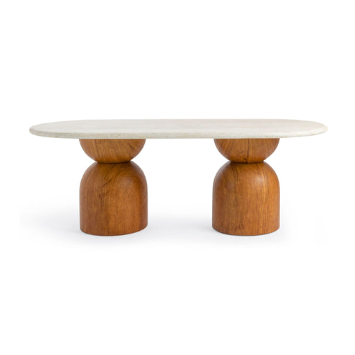 Cynthia - 87" Indoor / Outdoor Long Dining Table - Brown / Travertine - DecorGalore4U