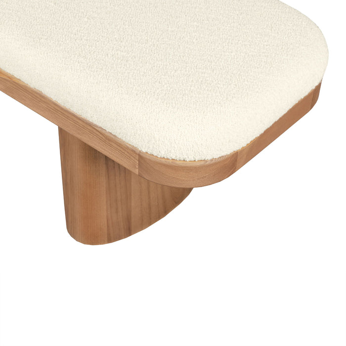 Ollie White Boucle Wooden Bench - DecorGalore4U