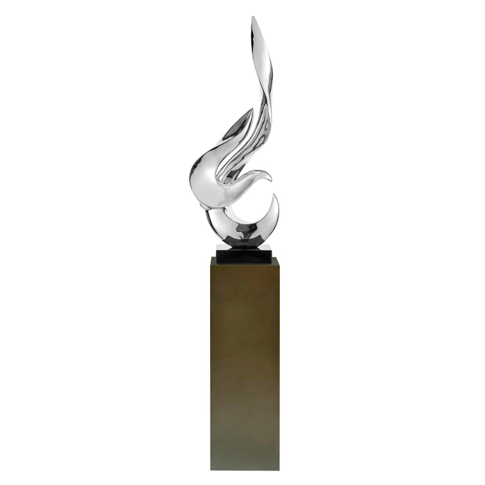 Flame 65" Tall Floor Sculpture // Chrome with Gray Stand