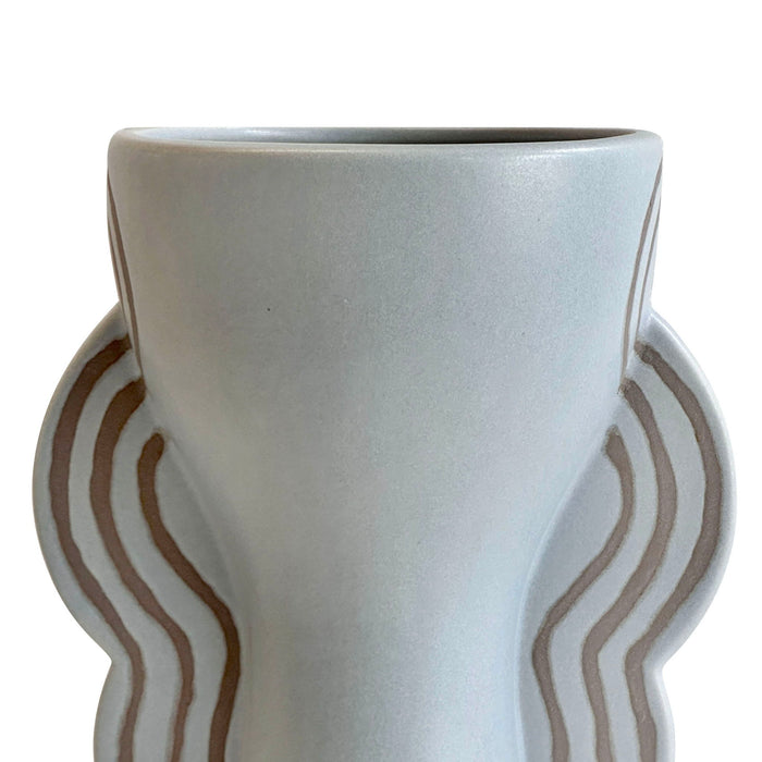 Earthenware - Line Art Goblet Vase - Light Blue