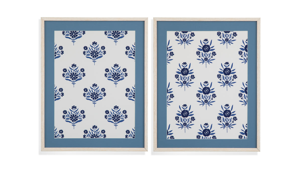 Indigo Bloom Pattern Framed Print Set of 2