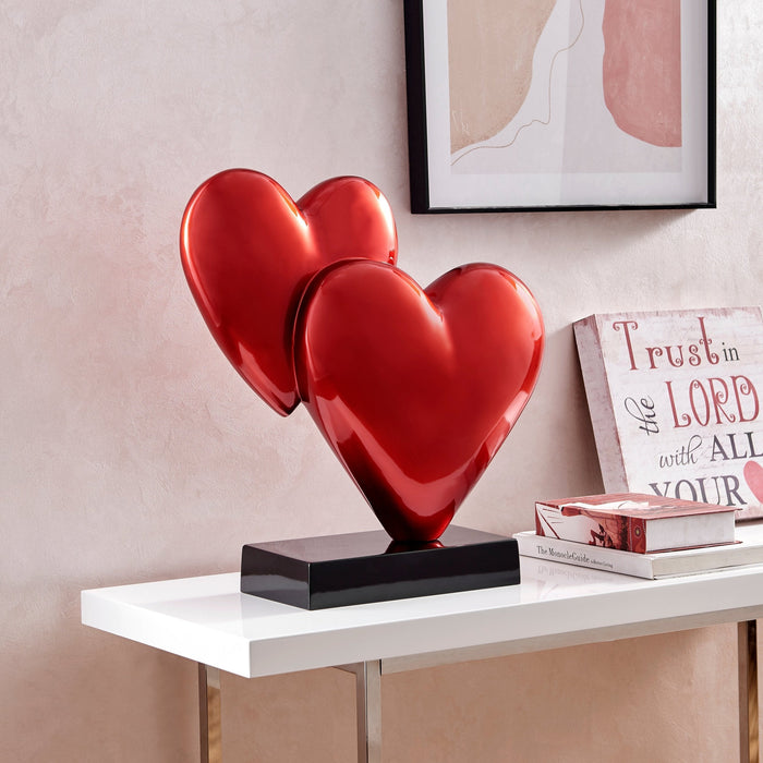 Double Heart Sculpture // Metallic Red