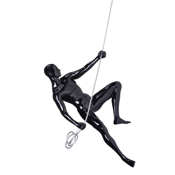 Glossy Black Wall Sculpture Climbing 15" Man