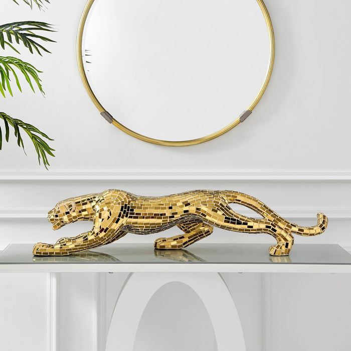 Mosaic Gold Panther Sculpture