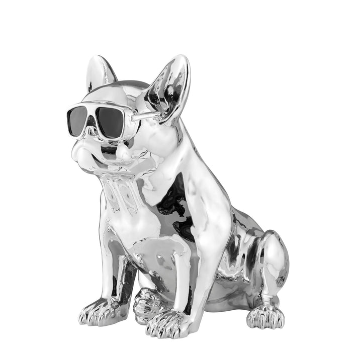 French Bulldog Sitting Sculpture // Chrome & Black
