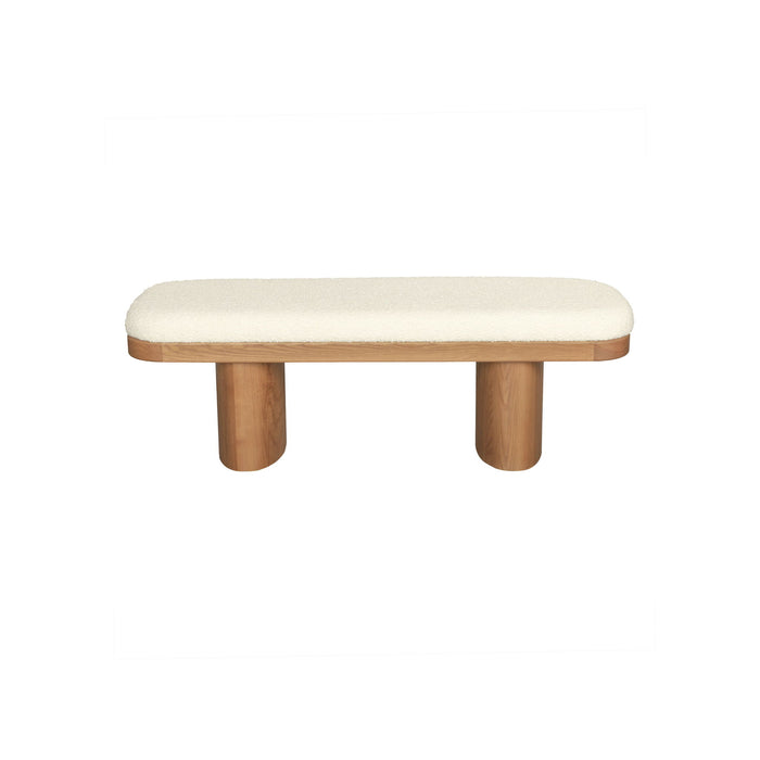 Ollie White Boucle Wooden Bench - DecorGalore4U