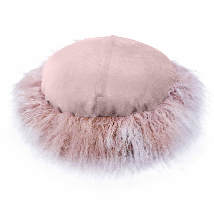 Ruby 16 Inch Genuine Tibetan Lamb Fur Round Pillow