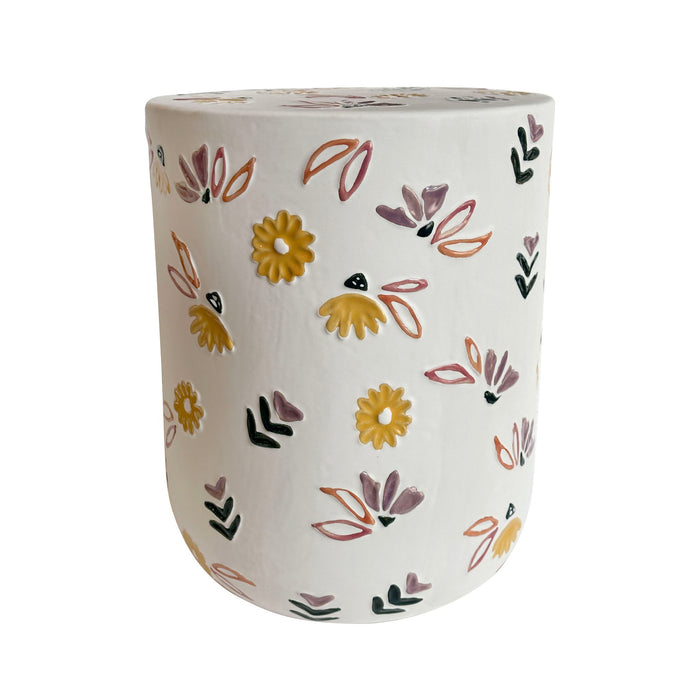 Ceramic Indoor / Outdoor Hand-Painted Floral Table - White
