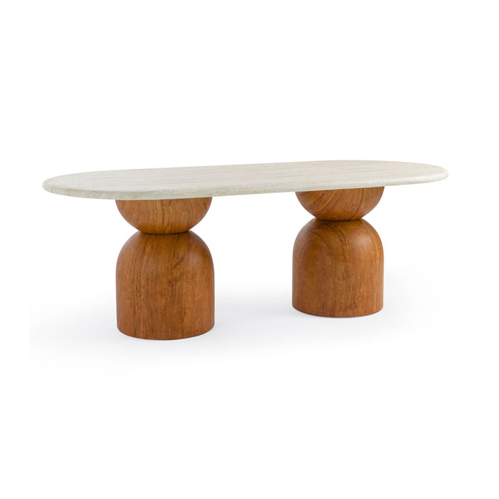 Cynthia - 87" Indoor / Outdoor Long Dining Table - Brown / Travertine - DecorGalore4U