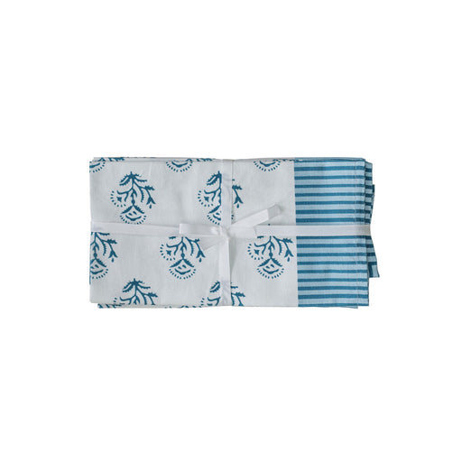 Crissy - Cotton Canvas Printed Napkins (Set of 4) - Blue Vintage Floral - DecorGalore4U