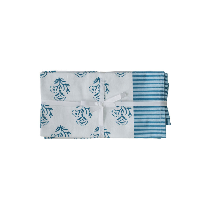 Crissy - Cotton Canvas Printed Napkins (Set of 4) - Blue Vintage Floral - DecorGalore4U