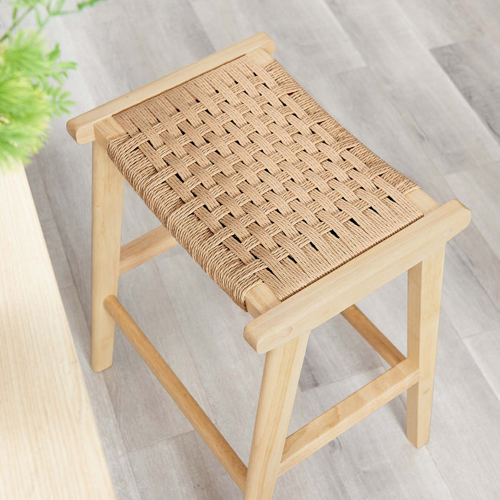 Saoirse Woven Rope Wood Counter Stool Set of 2 by Modway