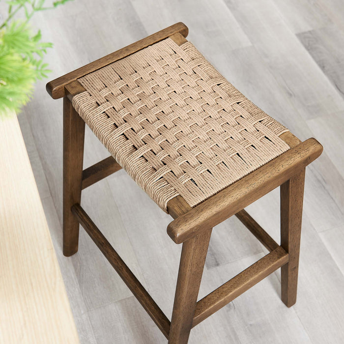 Saoirse Woven Rope Wood Counter Stool Set of 2 by Modway