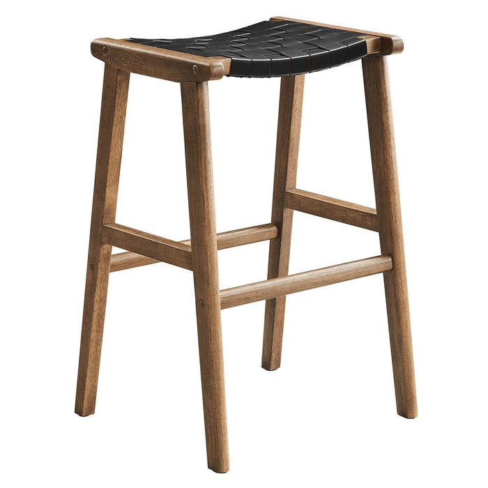 Saoirse Leather Wood Bar Stool Set of 2 by Modway