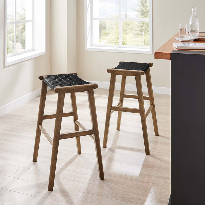 Saoirse Leather Wood Bar Stool Set of 2 by Modway